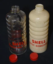 2 Vintage 50's SHELL OIL Furniture Polish + Spot Remover Glass SHELL embossd $14