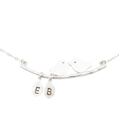 Sterling Silber Love Birds Initialen E und B Halskette 18 Zoll
