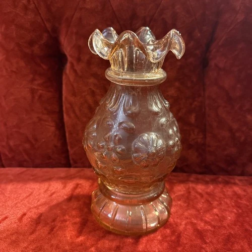 Vintage PINK DEPRESSION Glass Vase 8" Height Floral - Fleur De Lis Scallop Edge