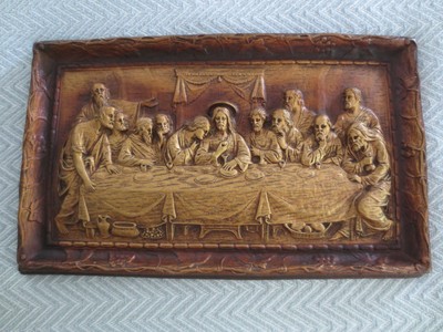 Vtg Burwood Products  DaVINCI's LAST SUPPER Resin 3-D Wall Plaque--14'' x 8-3/4''