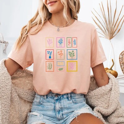 Whimsical Floral Postage Stamp Comfort Tee Shirt