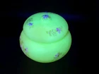 Fenton Art Glass Vaseline Custard Satin Glass Powder Jar Hand Painted Flowers