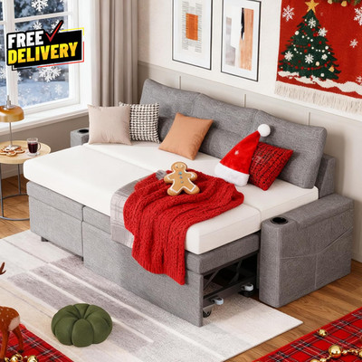 81 Inch Sleeper Sofa L Shaped Sectional with Storage Cup Holders Pull Out Gray 
