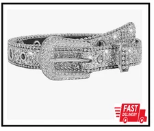 Women Men Rhinestone Belt Western Cowgirl Cowboy Bling Studded Leather