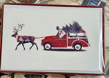 Country Red Farm Truck Santa Reindeer Christmas Cards Boxed 16 Cards Envelopes