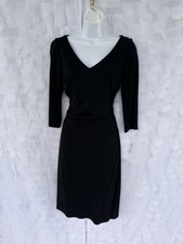 David Meister Black Dress LBD Size 10 V Neck Classic Stretch Sheath New