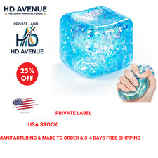 Squishy Cube Stress Ball Glitter Slow Rising Fidget Toy Blue Sensory Anxiety