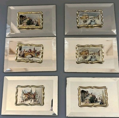 Cecere Giuseppe Italian Preziosi Mirror Plaques Set 6 Signed Trevisan Frosson