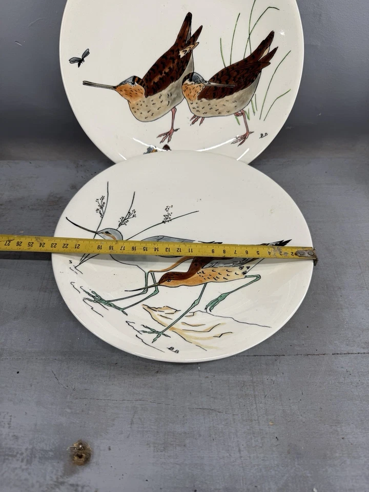 Paire assiette faience Gien décor d'oiseaux Signé BB Gibier chasse - Photo 2/4