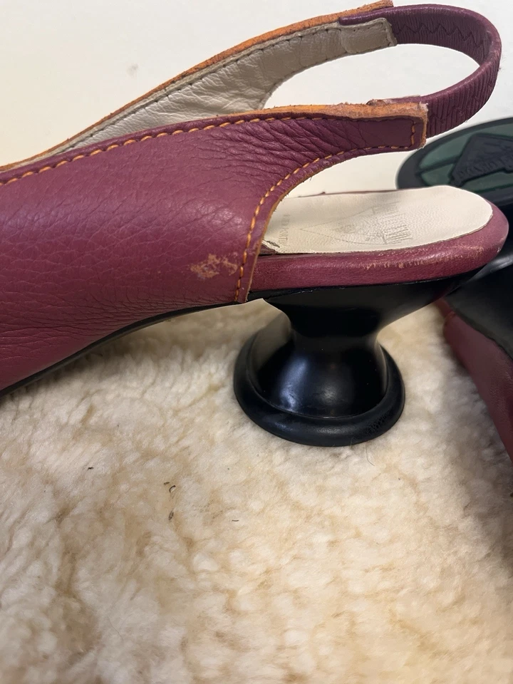 John Fluevog Minstrels Minuets Fuschia Pebble with Orange Slingback Heels Size 7 - Image 4 of 4