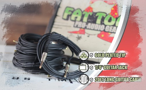 Guitar Cable Instrument Cord - 6 PACK 20FT Wire Recording Studio Amp 1/4 Jack - Picture 10 of 15