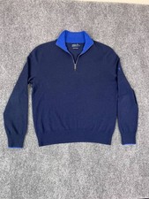 Polo Golf Ralph Lauren Blue 1/4 Zip Washable Cashmere Pullower Sweater M Logo