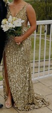 Sherri Hill Gold Sequin Formal Backless Gown Dress Size 6 Elegant Evening Wear