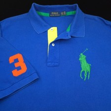 Polo Ralph Lauren Shirt Mens 2XB BIG- Blue Orange Green Pony Mesh -3 Patch -Golf