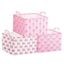 3 Pcs Storage Basket for Gifts,Pink Storage Bins with Handle Bow Pink Bow