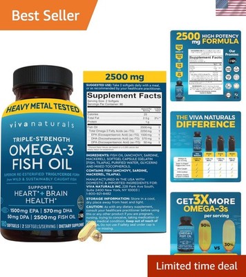 Heart & Brain Health Powerhouse - 2500mg Omega-3 Fish Oil, Purified 180 Softgels