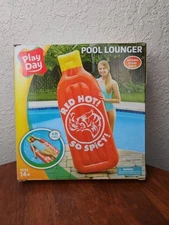 Play Day Pool Lounger Hot Sauce Red Hot So Spicy Inflatable Float NIB 6 Foot 