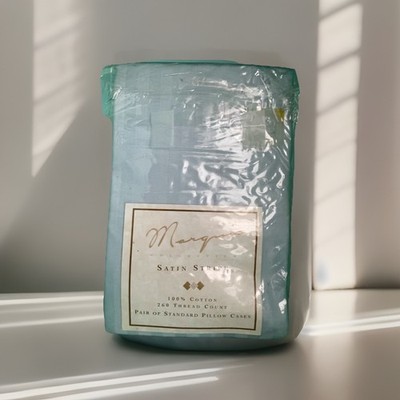 Standard Pillowcases Set Of 2 Satin Stripe Light Blue Classy Linens N Things
