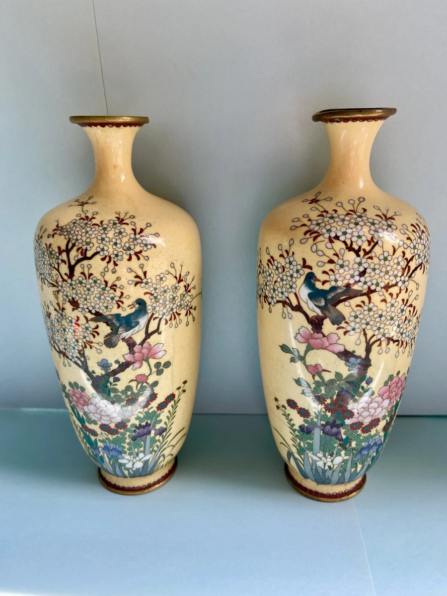 黄色景泰蓝日本古董花瓶| eBay