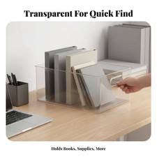Cesto Trasparente per Libri Design con Ampia Apertura Organizer da Scrivania