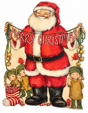Hallmark Merry Christmas Old World Santa And Elves Paper Die Cut Wall Decoration