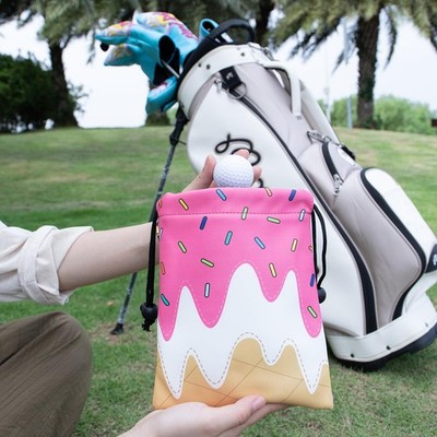 Golf Valuables Pouch Leather Tee Ball Handbag Drawstring Portable