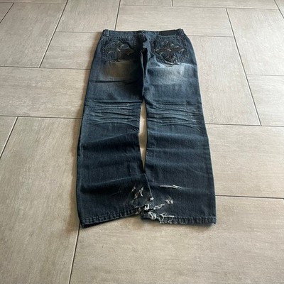 Extreme Couture Distressed Wide-Leg Jeans Size Thirty-Two