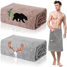 2 Pack Cabin Bear Bath Towels Oversized 55 x 28 Inch 100 Cotton Embroidered ...