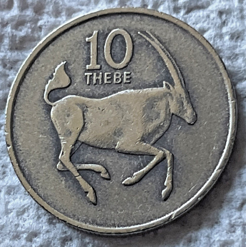 1989 Botswana 10 thebe Coin African Gemsbuck Oryx Gazelle Deer Animal Wildlife