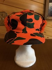 Vintage 3M Insulated Hat Orange SM Camo Trapper Ear Flaps Hunting USA Made L