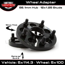 2 Wheel Adapters 5x114.3 to 5x100 Hubcentric 15mm Thick fits Subaru
