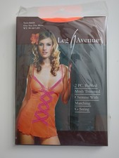 Leg Avenue 2 PC Ruffled Mesh Trimmed Chemise With Matching G-String Teddy