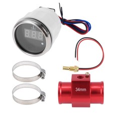 1.34 Auto Digital Water Temp Gauge Kit With Red Joint Pipe And Sensor Adaptor