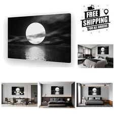 Framed Black and White Ocean Canvas - 36x24" for Living Room, Bedroom, Kitchen