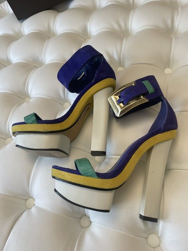Brian Atwood Braganca Multi Colour Platform Sandal Heels Size US 5.5 EU 35.5 - Picture 8 of 10