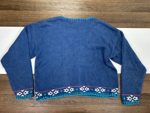 Nuovo Womens Large Blue Aztec Knit Button Cardigan Sweater Ramie Cotton Jacket - Picture 7 of 8