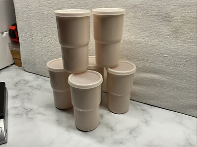 Set of 6 TUPPERWARE Tumblers 12 oz Pale Peach Pink WITH LIDS Stackable
