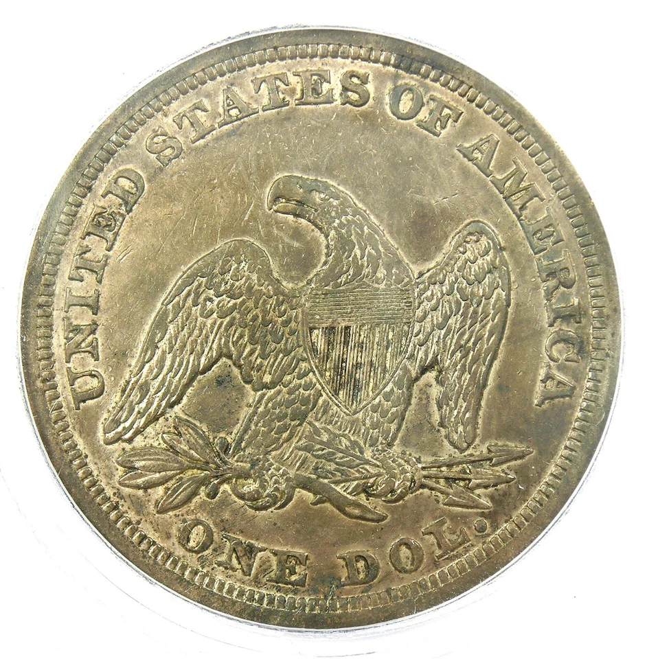 Moneda de 1 dólar de plata libertad sentada de 1847. Detalle certificado ICG AU53 - Moneda rara Foto 4 de 4