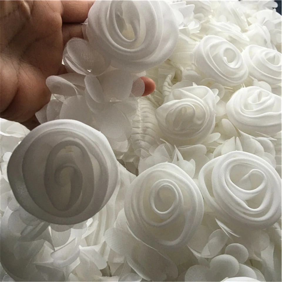 50 cm 3D Rosa Flor Gasa Encaje Ribete Cinta Costura Tela Ropa Hágalo Usted Mismo Vestido Dobladillo Foto 4 de 4