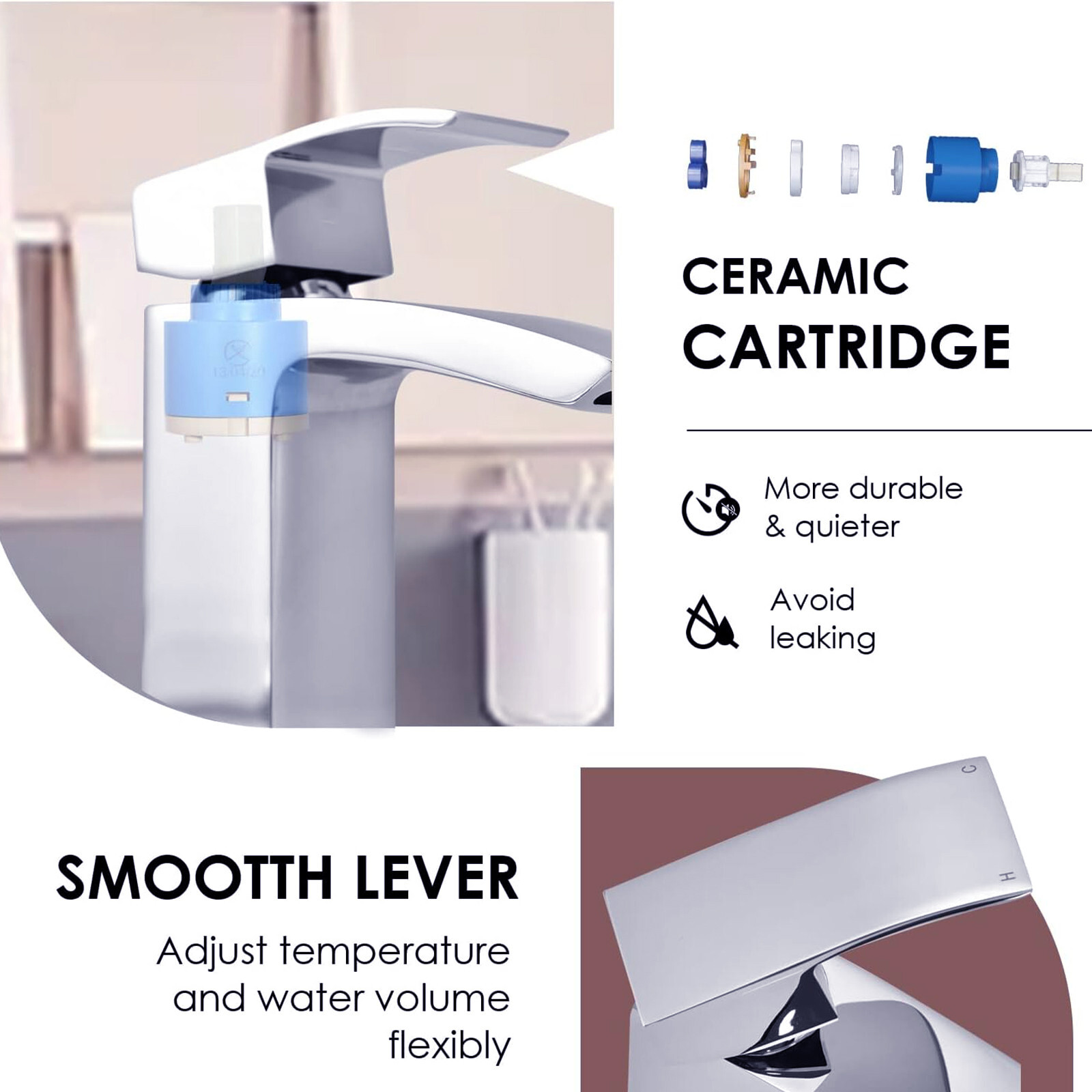 Bathroom Taps Spray Head Mixer Faucet Shower Mono Durable Basin 2 Hose