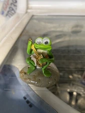 SeaShell Rock Frog Decor Collectible Guitar Gold Playing Frog Ceramic