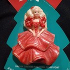 90s Vintage Christmas Hallmark 1995 Holiday Barbie Doll Red Dress Brooch Pin — photo 3