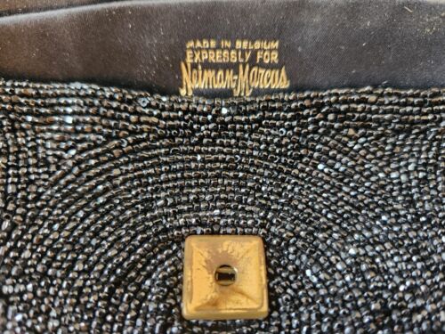 Black Beaded Clutch Purse Neiman Marcus Collection Satin Evening Cocktail Party - Picture 6 of 6