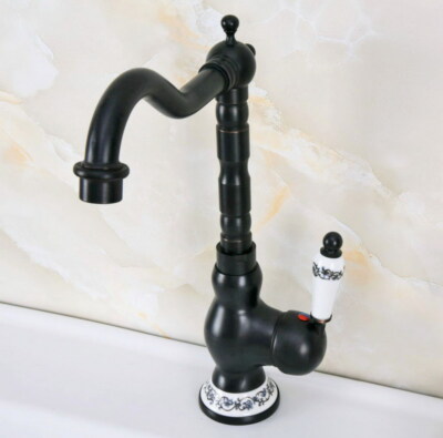 Black Oil Rubbed Brass Kitchen Faucet Swivel Single Handle Sink Mixer Tap fnf657