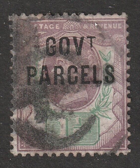 GB 1887-90 QV GOVT. PARCELS 1½d DULL PURPLE & PALE GREEN SG O65 GOOD USED  