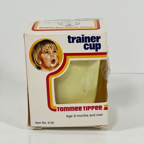 Tommee Tippee Trainer Cup Weighted Bottom 2 Lids Original Box 1979 USA - Picture 10 of 16