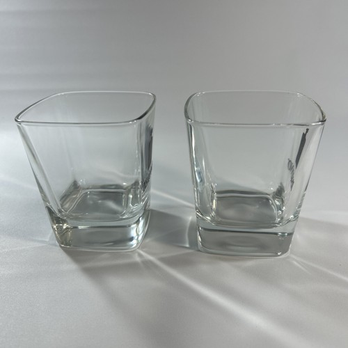 DiSaronno Amaretto Clear Low Ball Rocks Glasses Square Black Logo Set of 2 - Picture 4 of 5