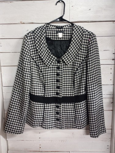 Venus Women's Size 10 Houndstooth Plaid Button Front Blazer Jacket Business - Picture 6 of 12