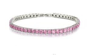 Authentic 14k White Gold Plated 4MM Round Cut CZ Tennis Chain Bracelet 7.5 Inch All Colors