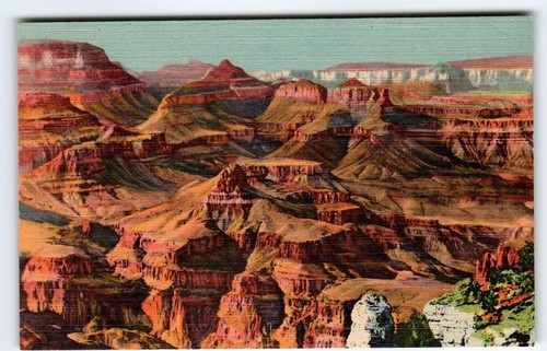 Grand Canyon From Moran Point Arizona Linen Postcard Curt Teich Unused Vintage